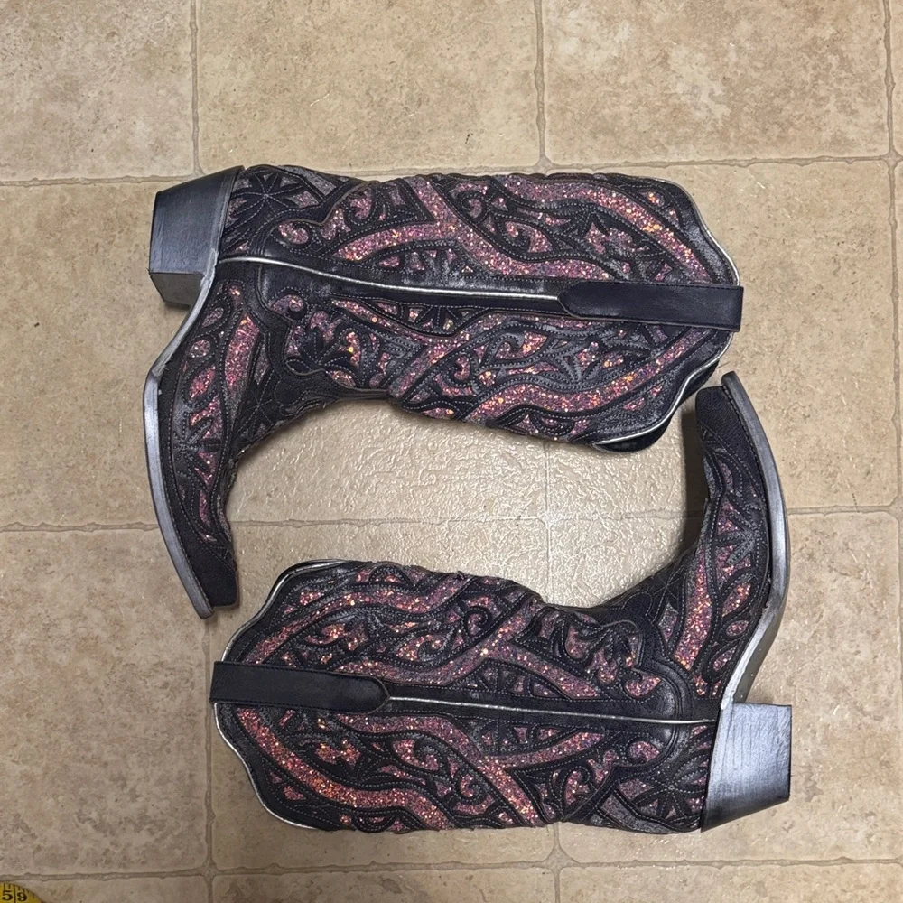 J.B. Dillon Embroidered Western Boots with Metallic Glitter Inlay Statement Co - Picture 2 of 10